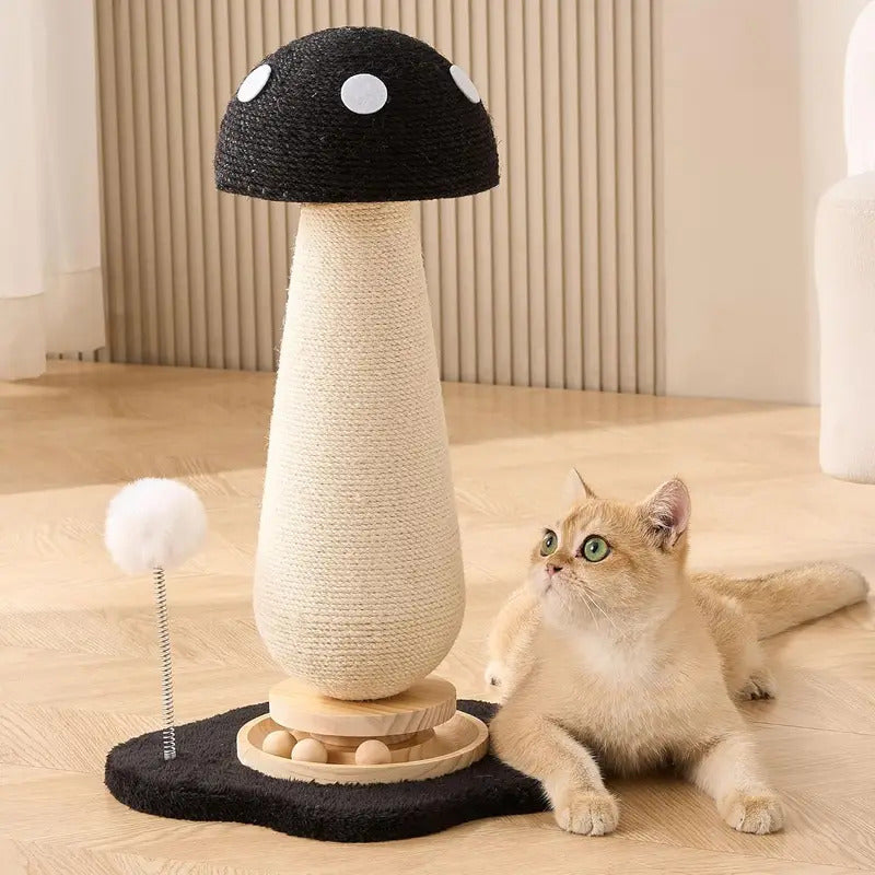 Solid Wood Mushroom Cat Scratching Post - Main Product Image