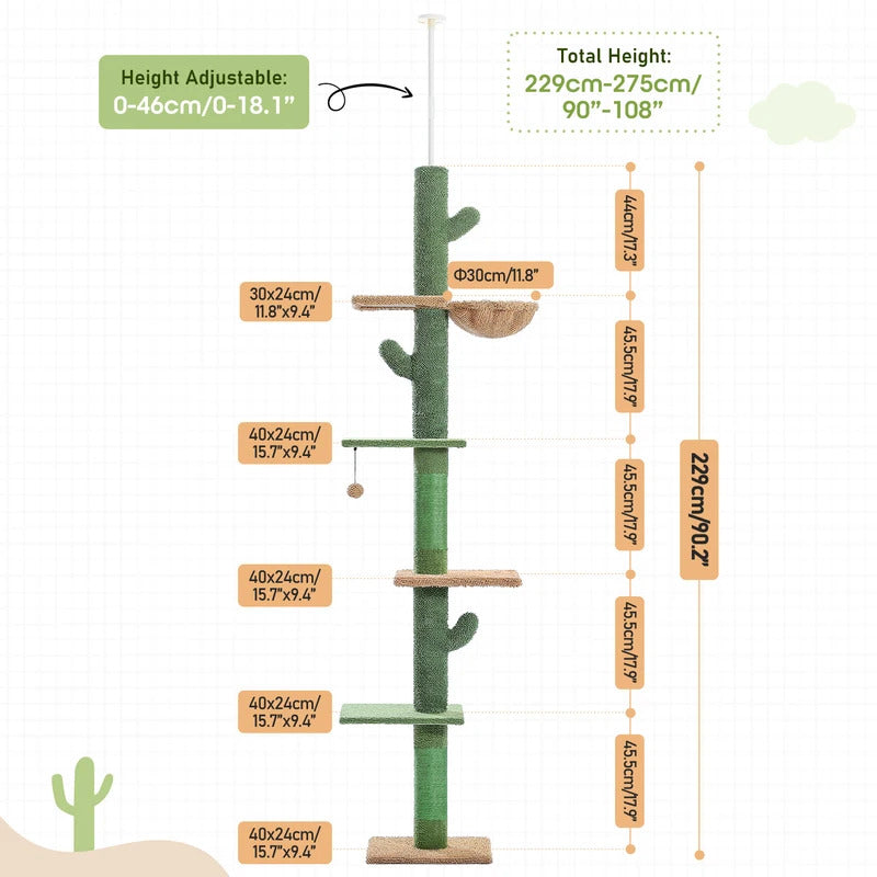 5-Tier Cactus Cat Tower Floor to Ceiling - Product Image 6