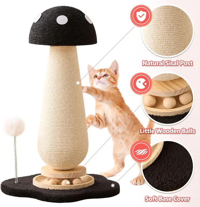 Solid Wood Mushroom Cat Scratching Post - Product Image 3